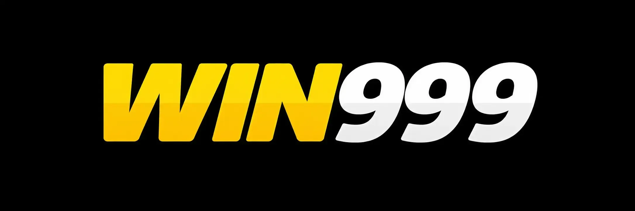 โลโก้ WIN999 ตัวอักษรตัวหนาเอียงบนพื้นดำ คำว่า WIN เป็นสีทองขัดเงาไล่แสงเป็นประกาย ส่วนเลข 999 ต่อท้ายเป็นสีขาวนวล ทุกตัวอักษรมีขอบไฮไลต์สว่างและเงาตกด้านล่าง